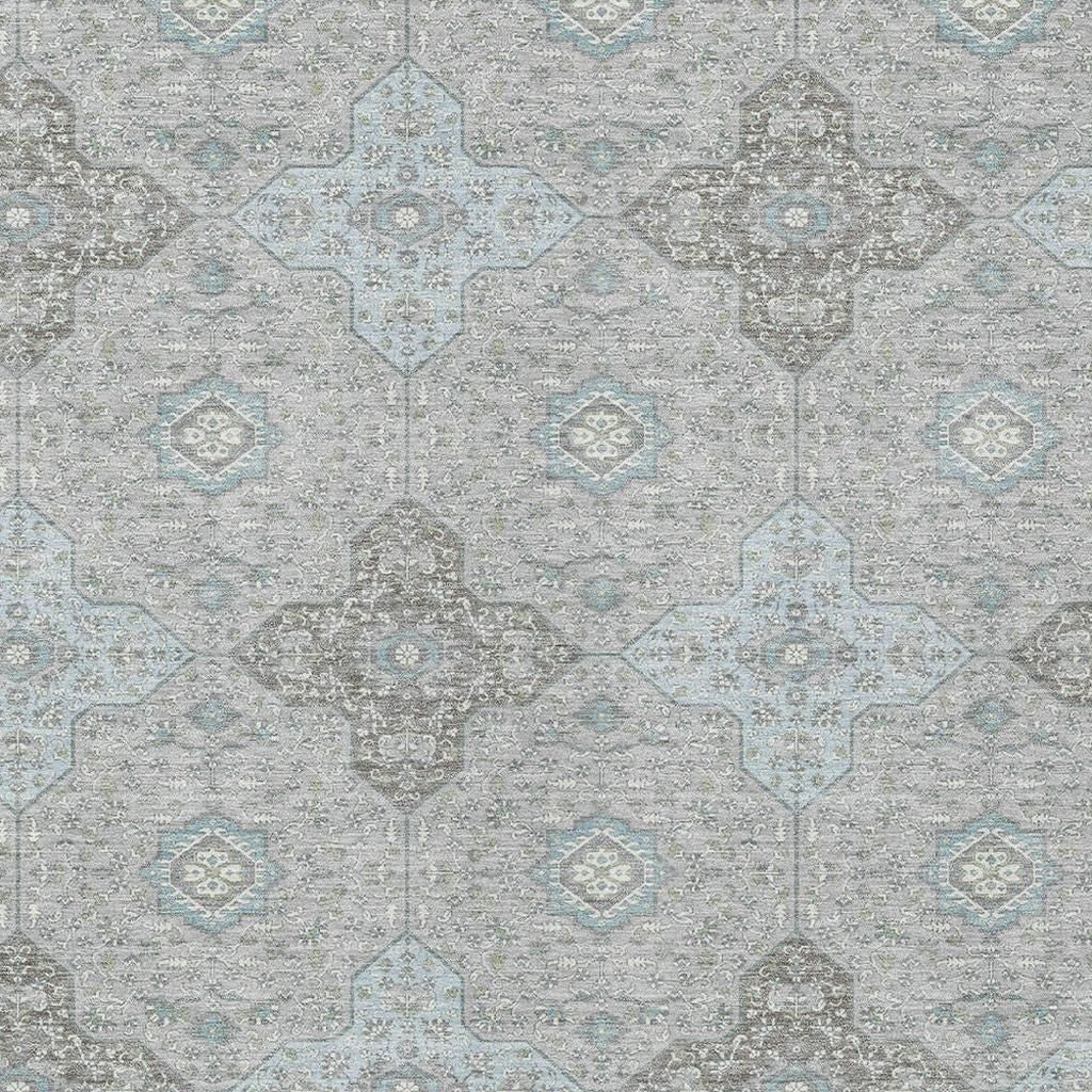 8' X 10' Silver And Brown Damask Washable Indoor Outdoor Area Rug - Sports & Outdoor