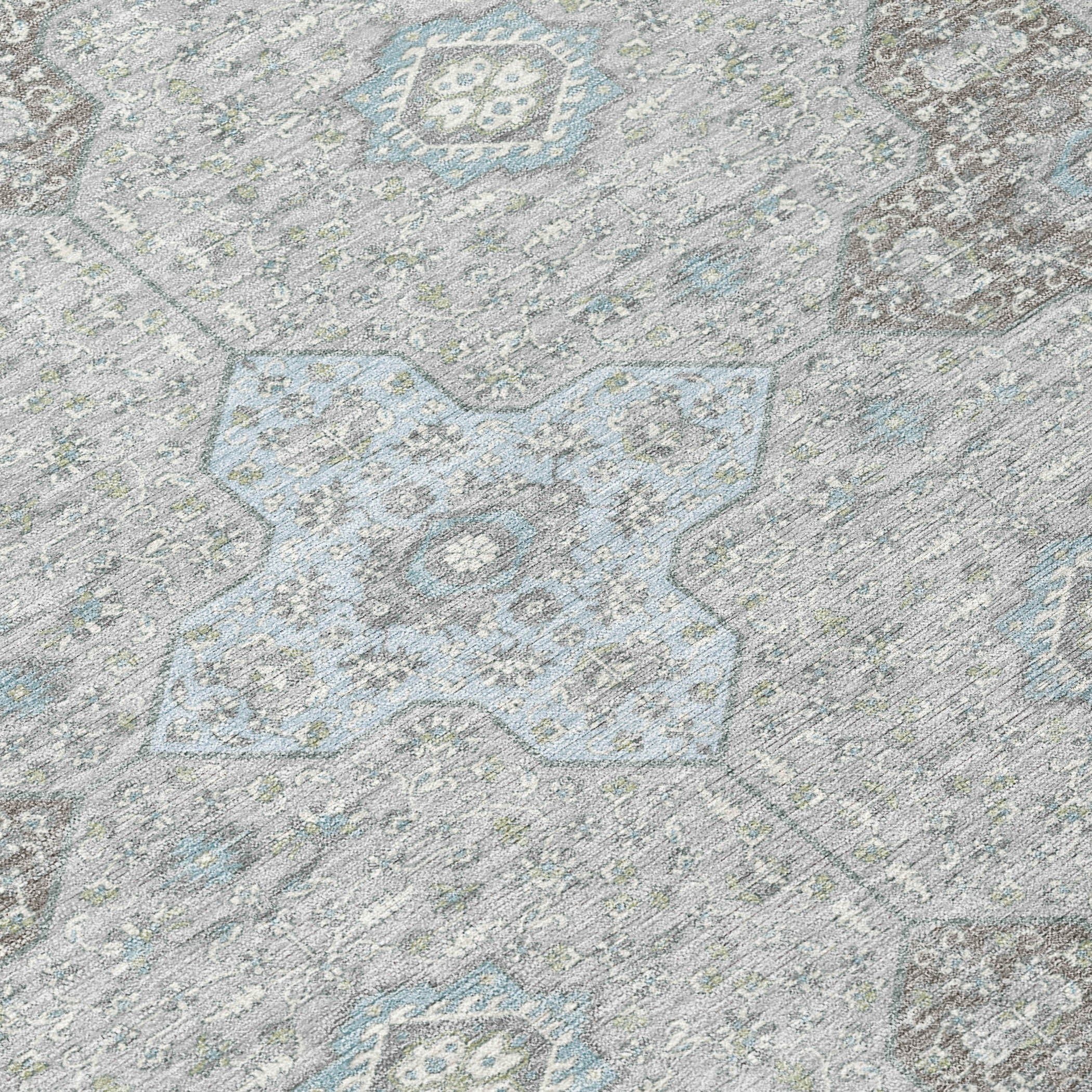 8' X 10' Silver And Brown Damask Washable Indoor Outdoor Area Rug - Sports & Outdoor