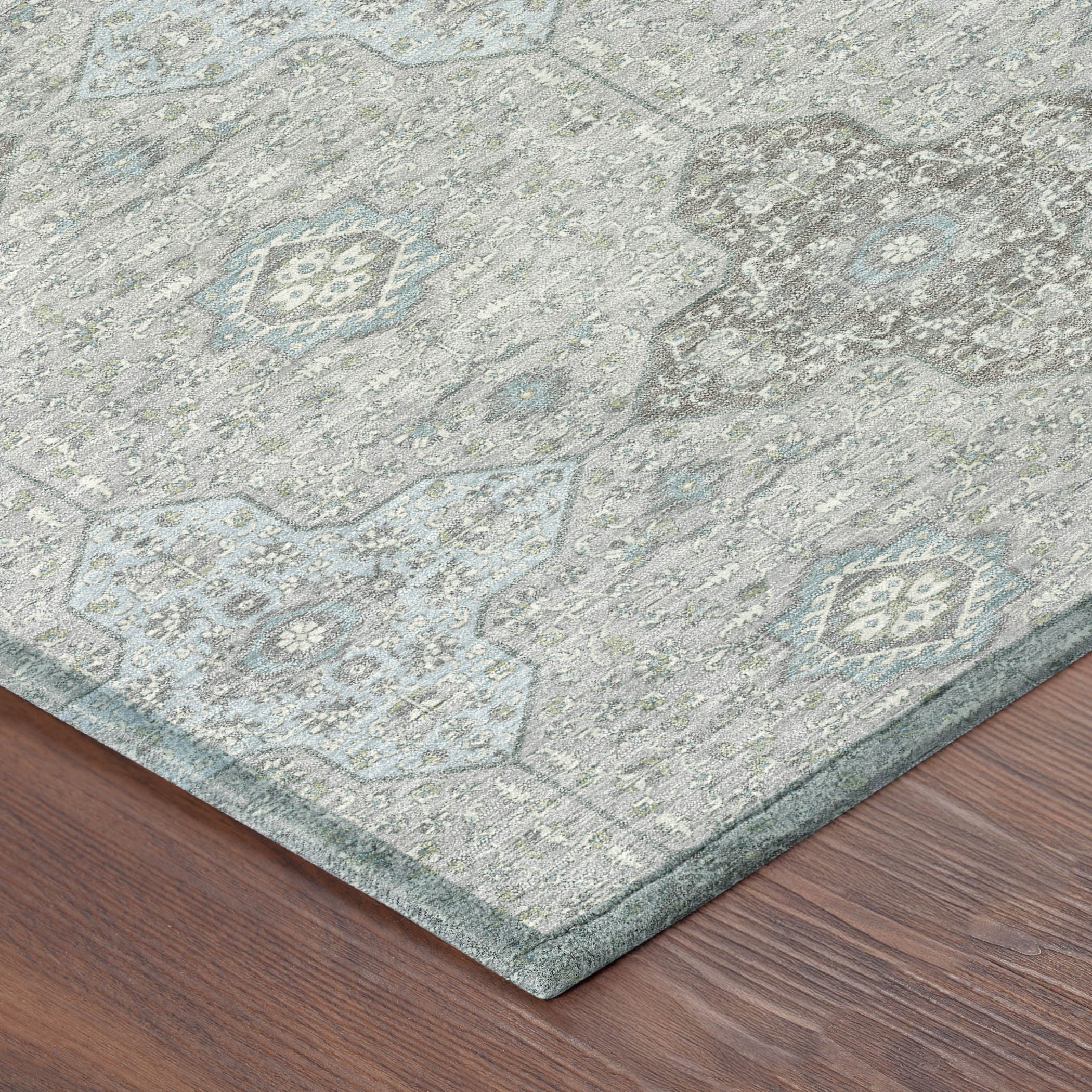 8' X 10' Silver And Brown Damask Washable Indoor Outdoor Area Rug - Sports & Outdoor
