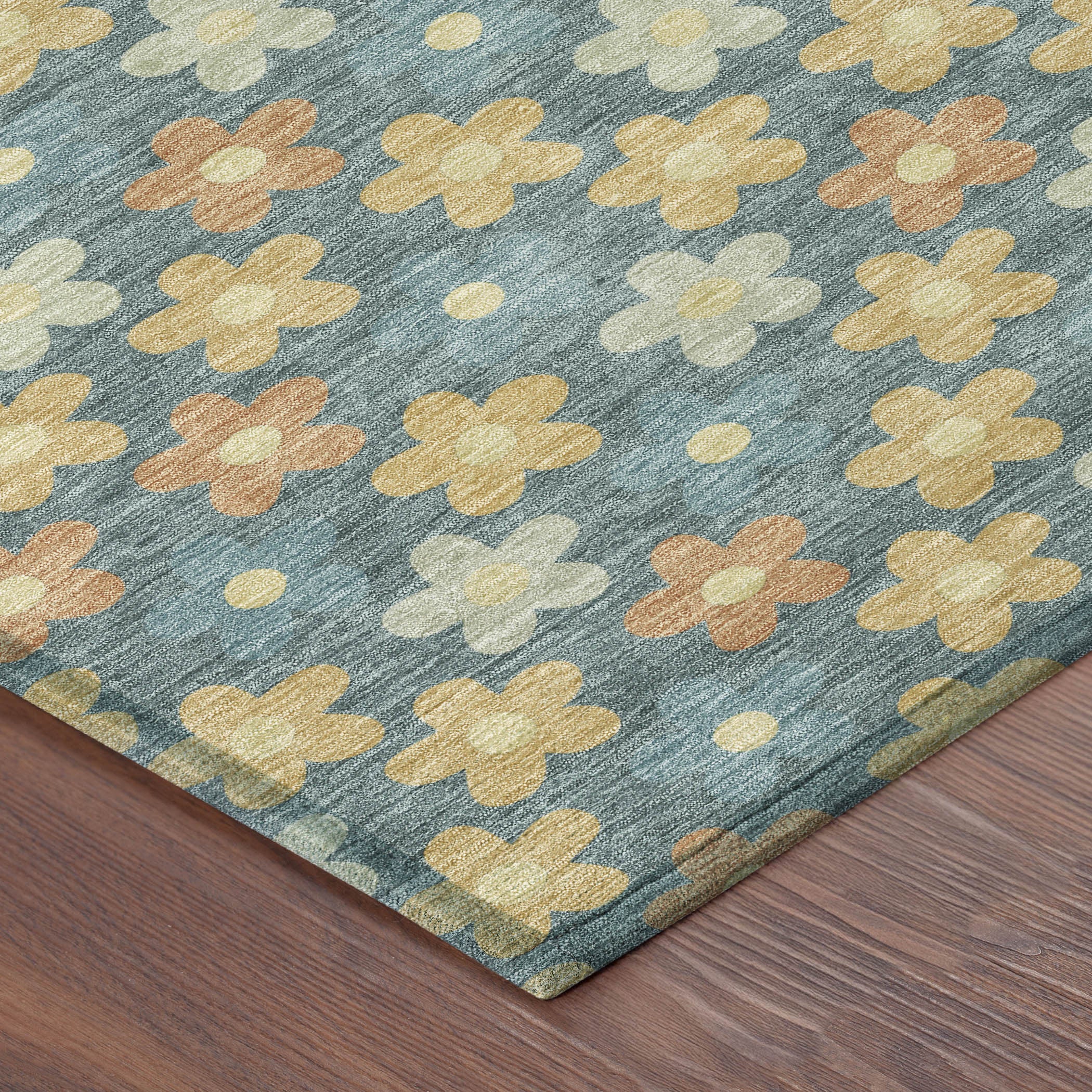 3' X 5' Teal Blue And Copper Floral Washable Indoor Outdoor Area Rug - Sports & Outdoor