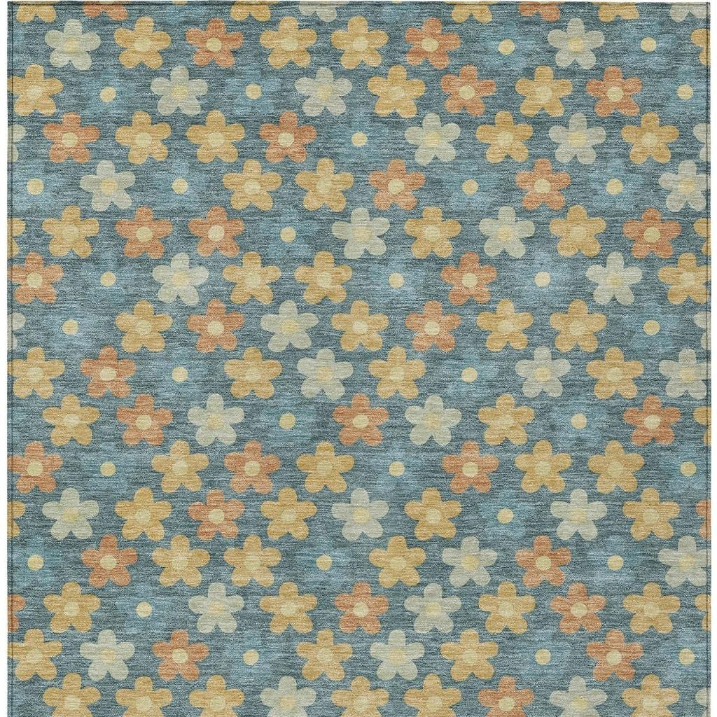 3' X 5' Teal Blue And Copper Floral Washable Indoor Outdoor Area Rug - Sports & Outdoor