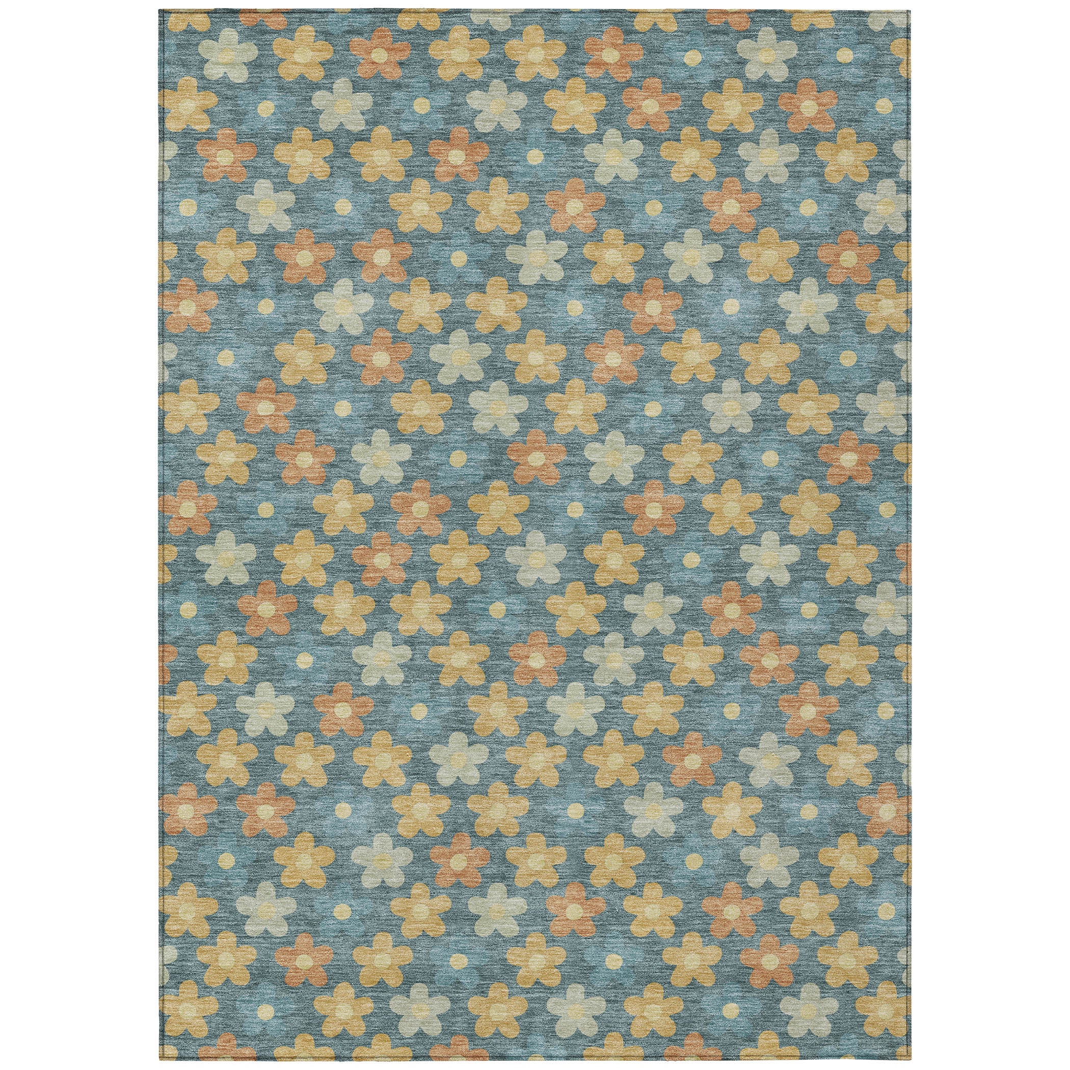 3' X 5' Teal Blue And Copper Floral Washable Indoor Outdoor Area Rug - Sports & Outdoor