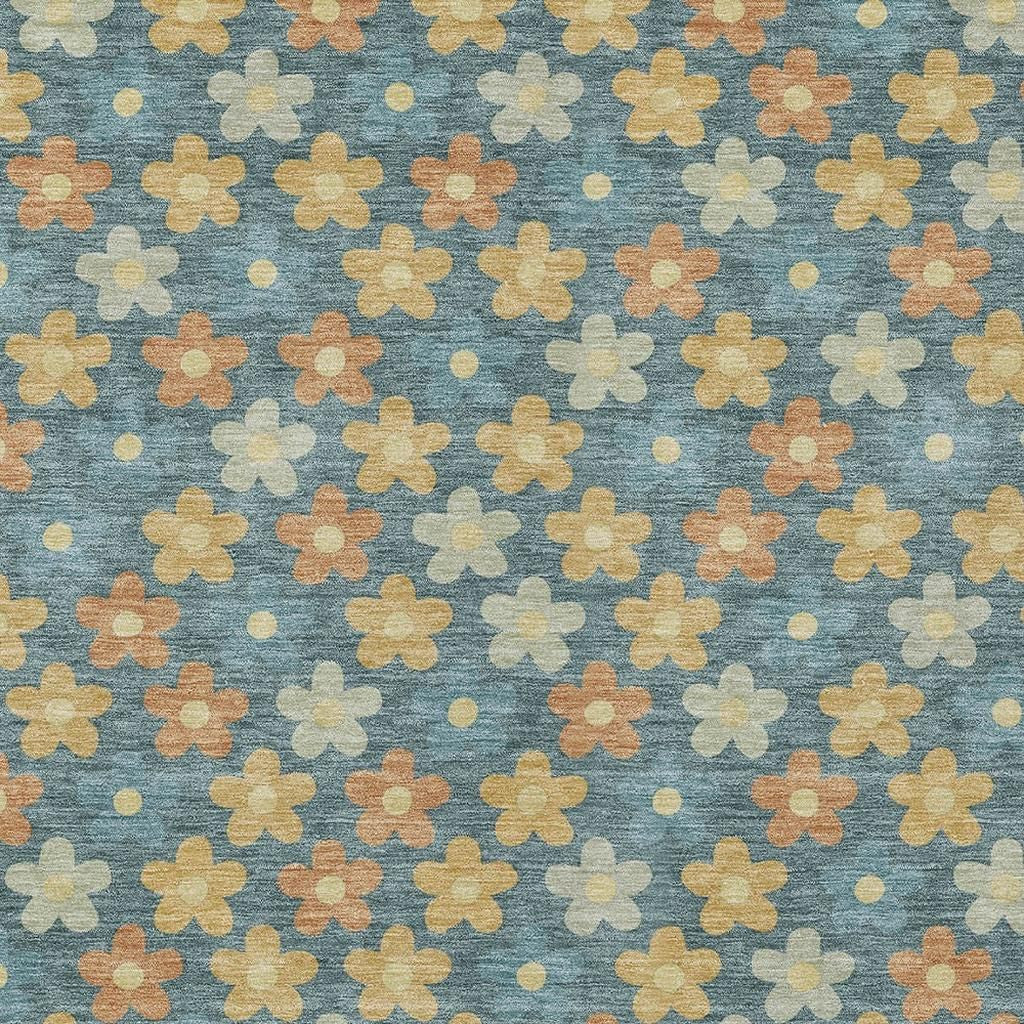 3' X 5' Teal Blue And Copper Floral Washable Indoor Outdoor Area Rug - Sports & Outdoor