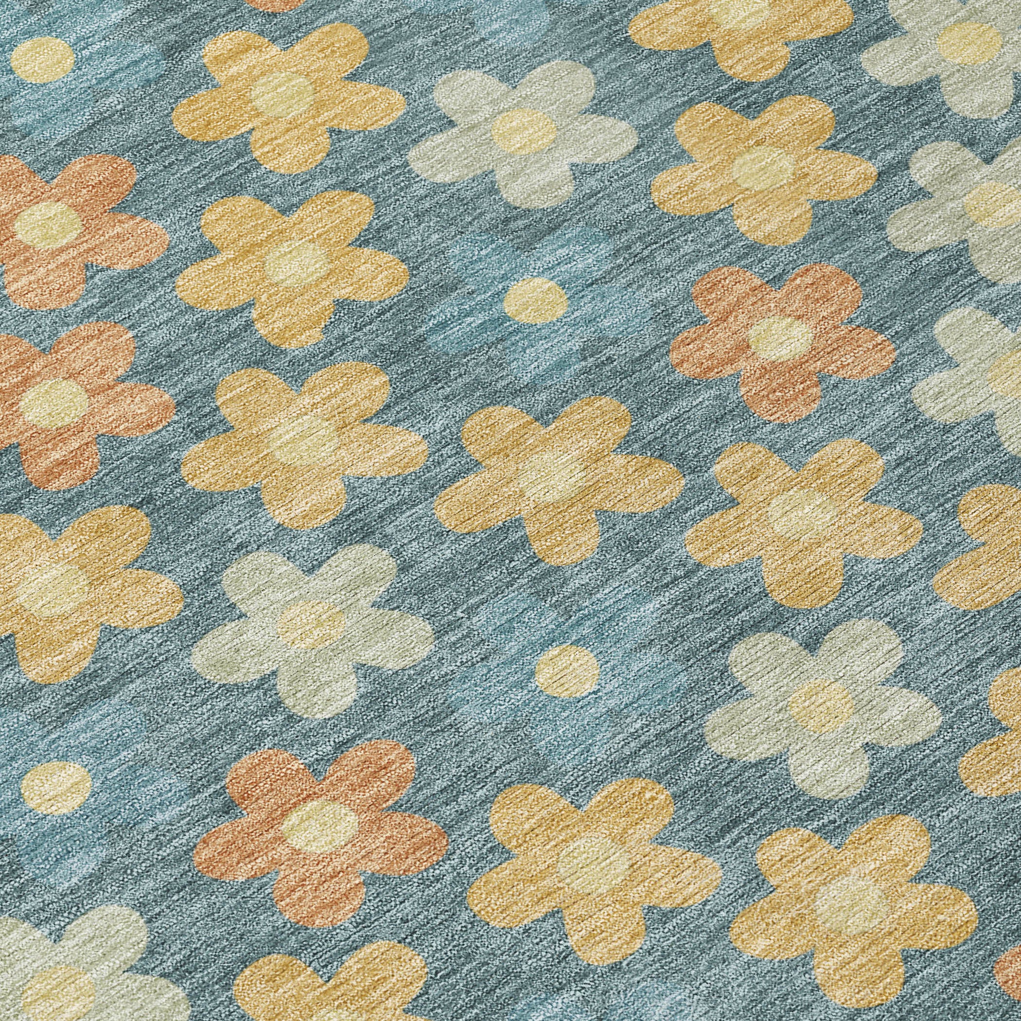 3' X 5' Teal Blue And Copper Floral Washable Indoor Outdoor Area Rug - Sports & Outdoor