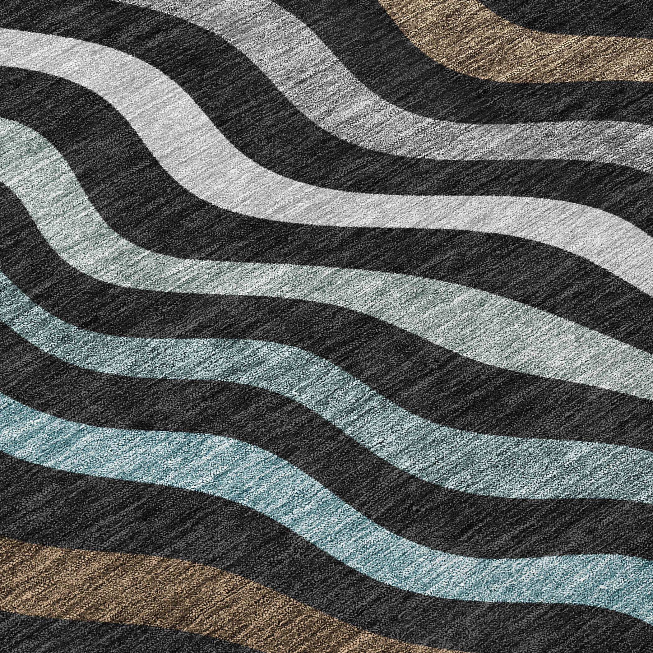 5' X 8' Black And Chocolate Abstract Washable Indoor Outdoor Area Rug - Sports & Outdoor