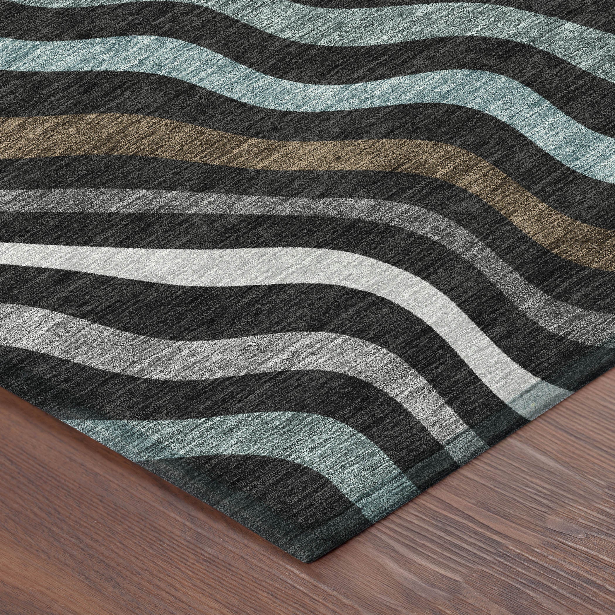 5' X 8' Black And Chocolate Abstract Washable Indoor Outdoor Area Rug - Sports & Outdoor