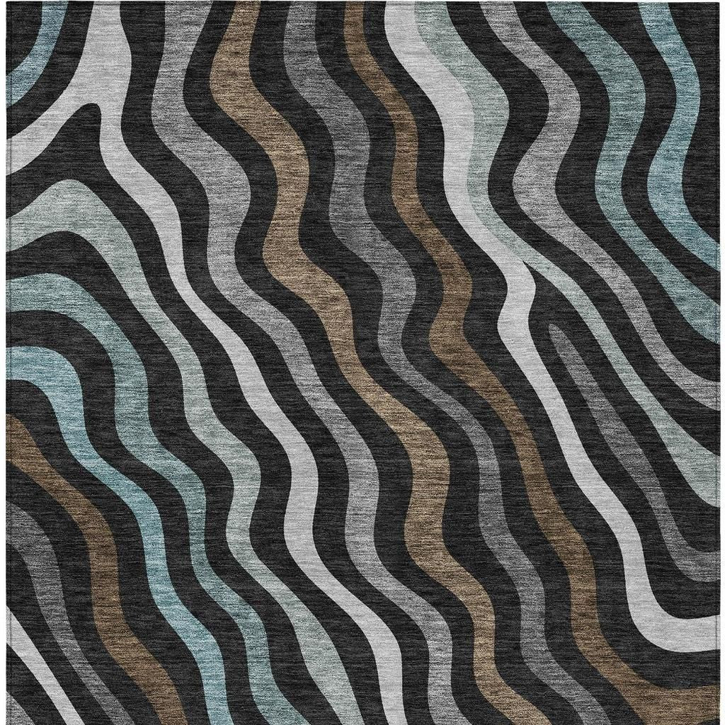 5' X 8' Black And Chocolate Abstract Washable Indoor Outdoor Area Rug - Sports & Outdoor