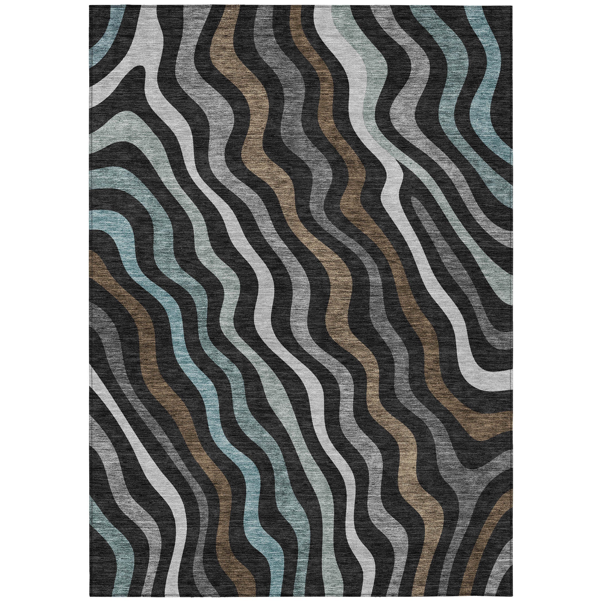 5' X 8' Black And Chocolate Abstract Washable Indoor Outdoor Area Rug - Sports & Outdoor