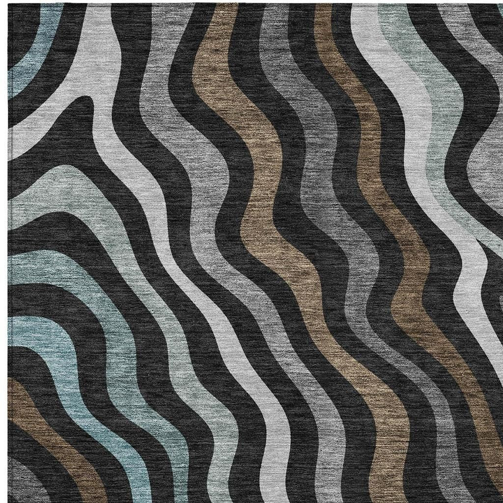 5' X 8' Black And Chocolate Abstract Washable Indoor Outdoor Area Rug - Sports & Outdoor