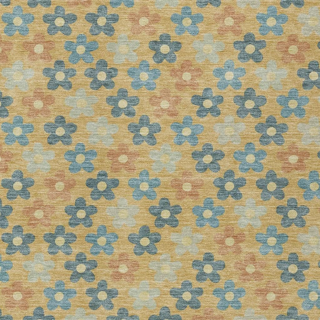 10' X 14' Gold And Copper Floral Washable Indoor Outdoor Area Rug - Sports & Outdoor