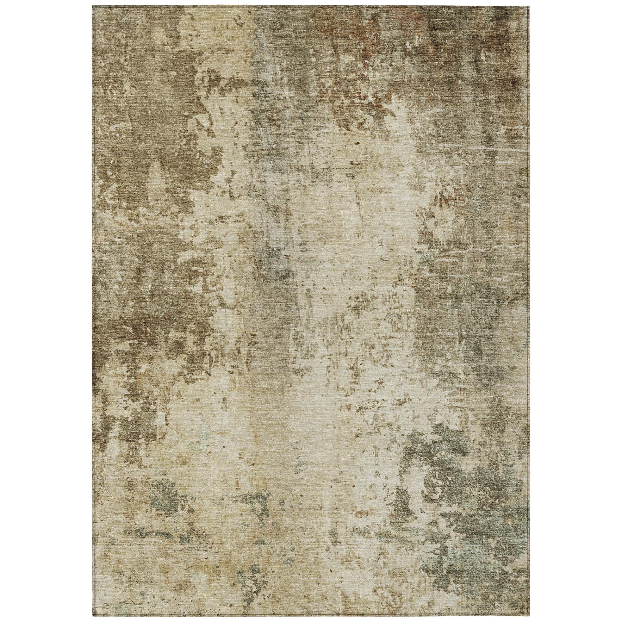 Rectangular area rug with beige, brown, and gray abstract distressed texture