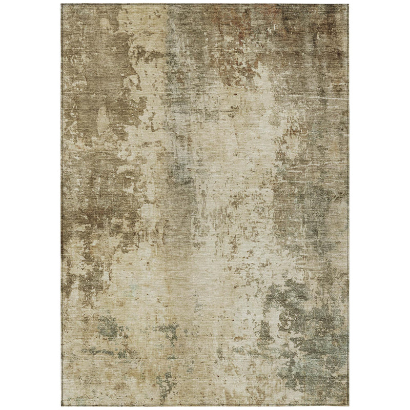 Rectangular area rug with beige, brown, and gray abstract distressed texture