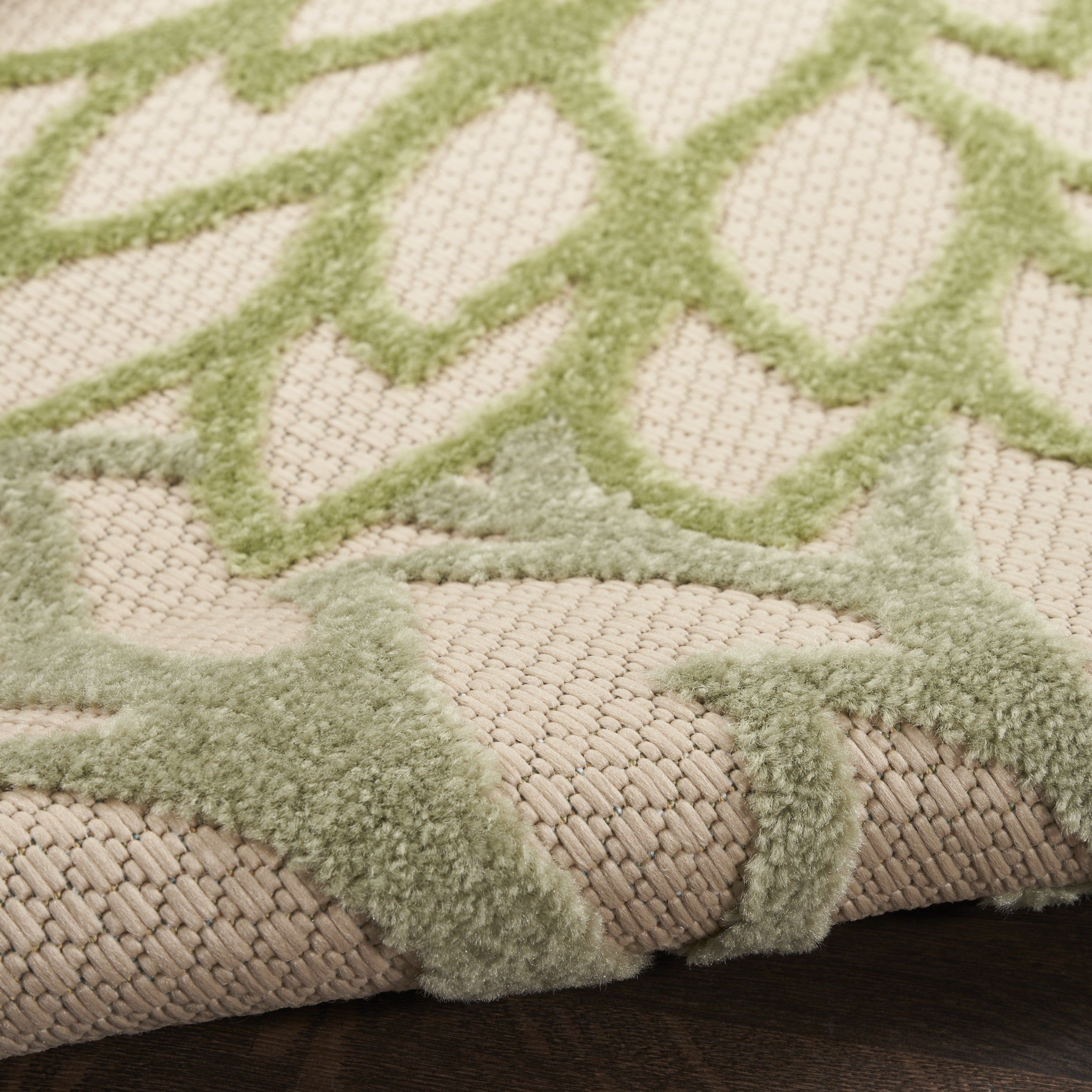 6' Ivory And Green Floral Indoor Outdoor Runner Rug - Outdoor