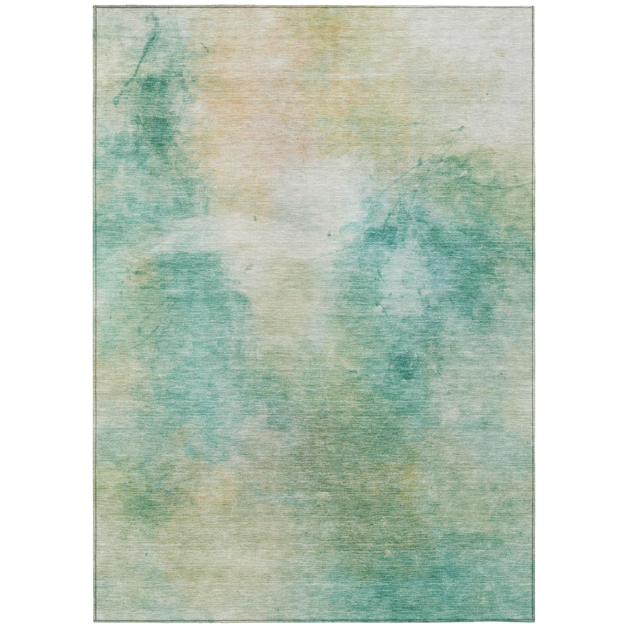 8' X 10' Aqua And Teal Blue Abstract Washable Indoor Outdoor Area Rug - Sports & Outdoor