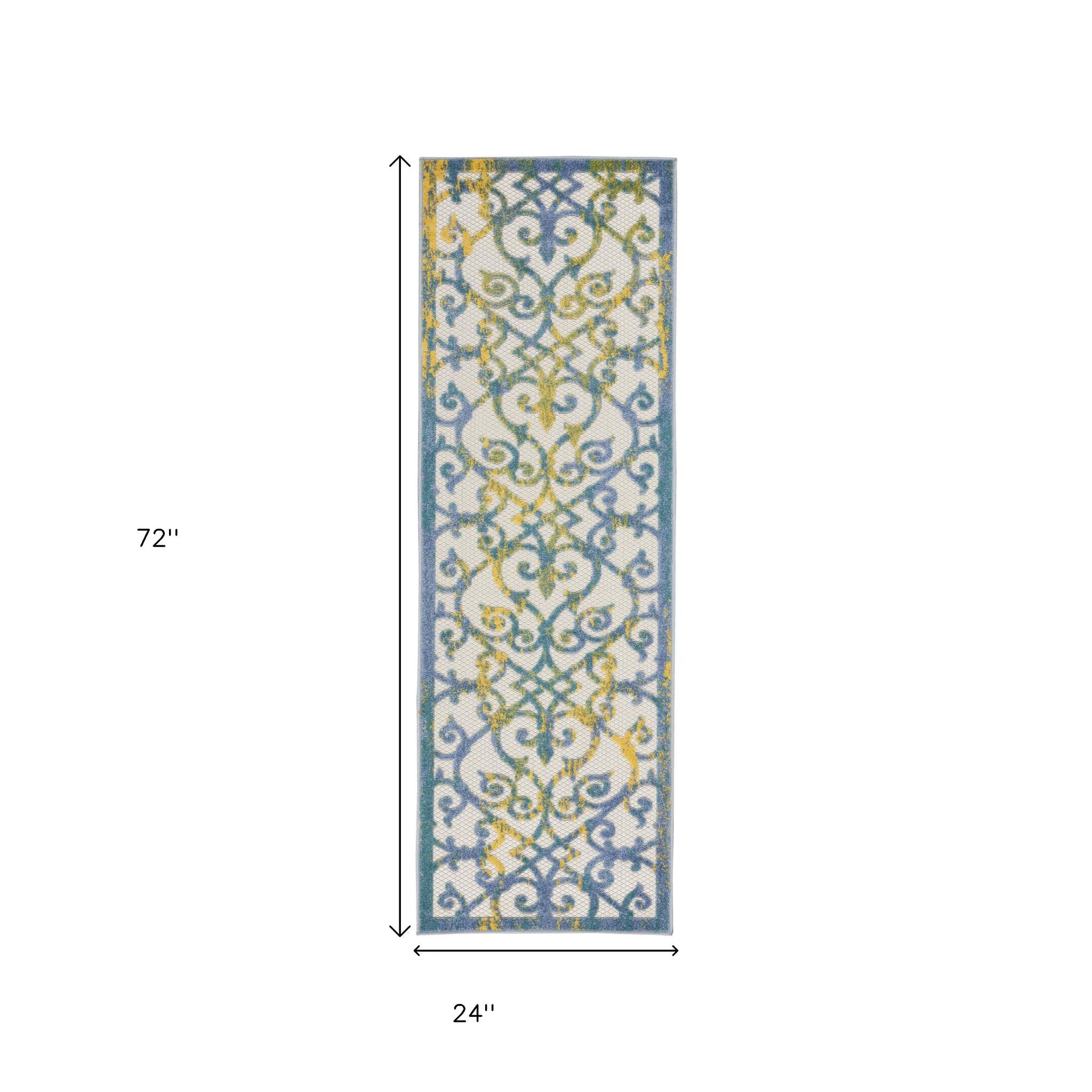 6' Ivory And Blue Indoor Outdoor Area Rug - Outdoor