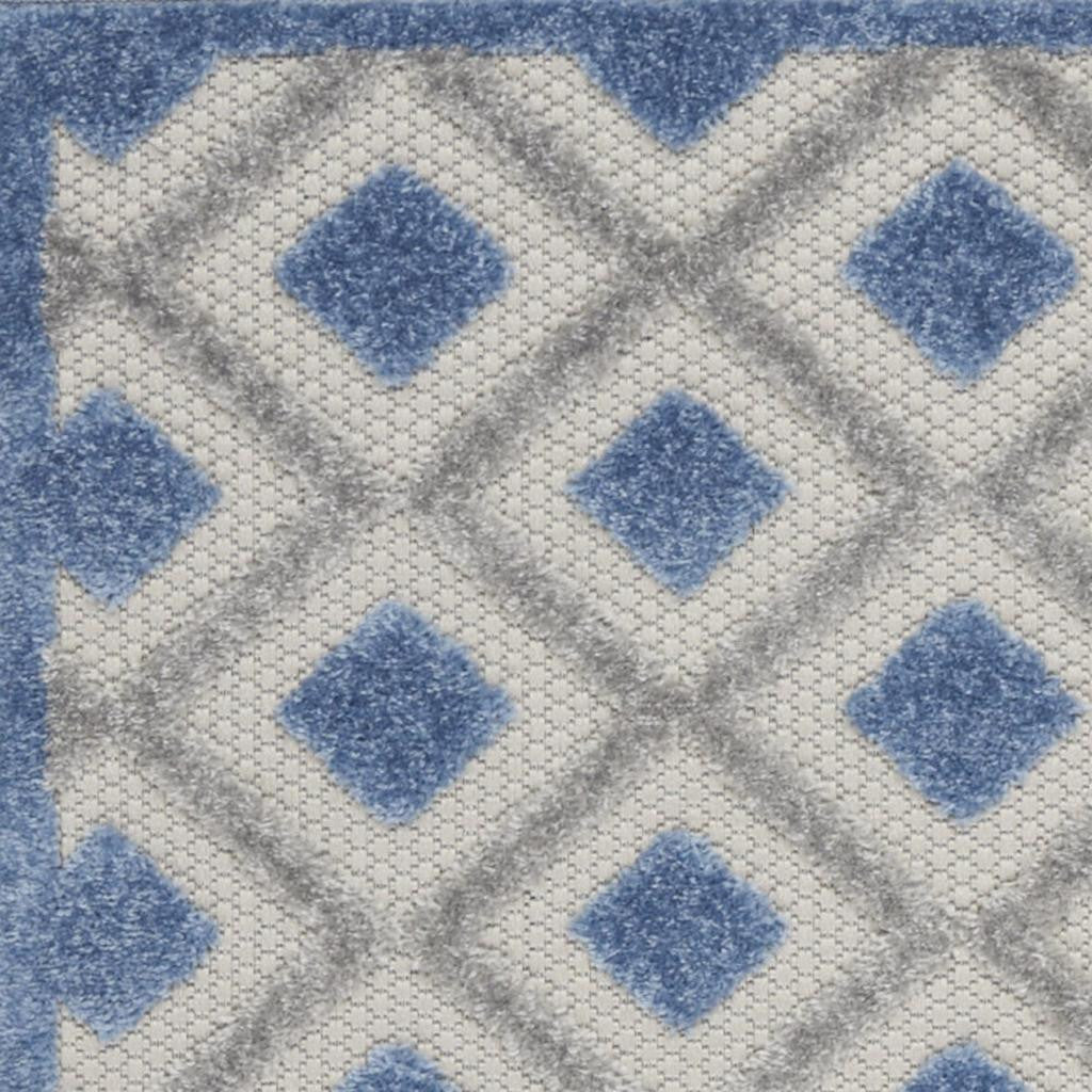 8' Blue And Gray Indoor Outdoor Runner Rug - Outdoor