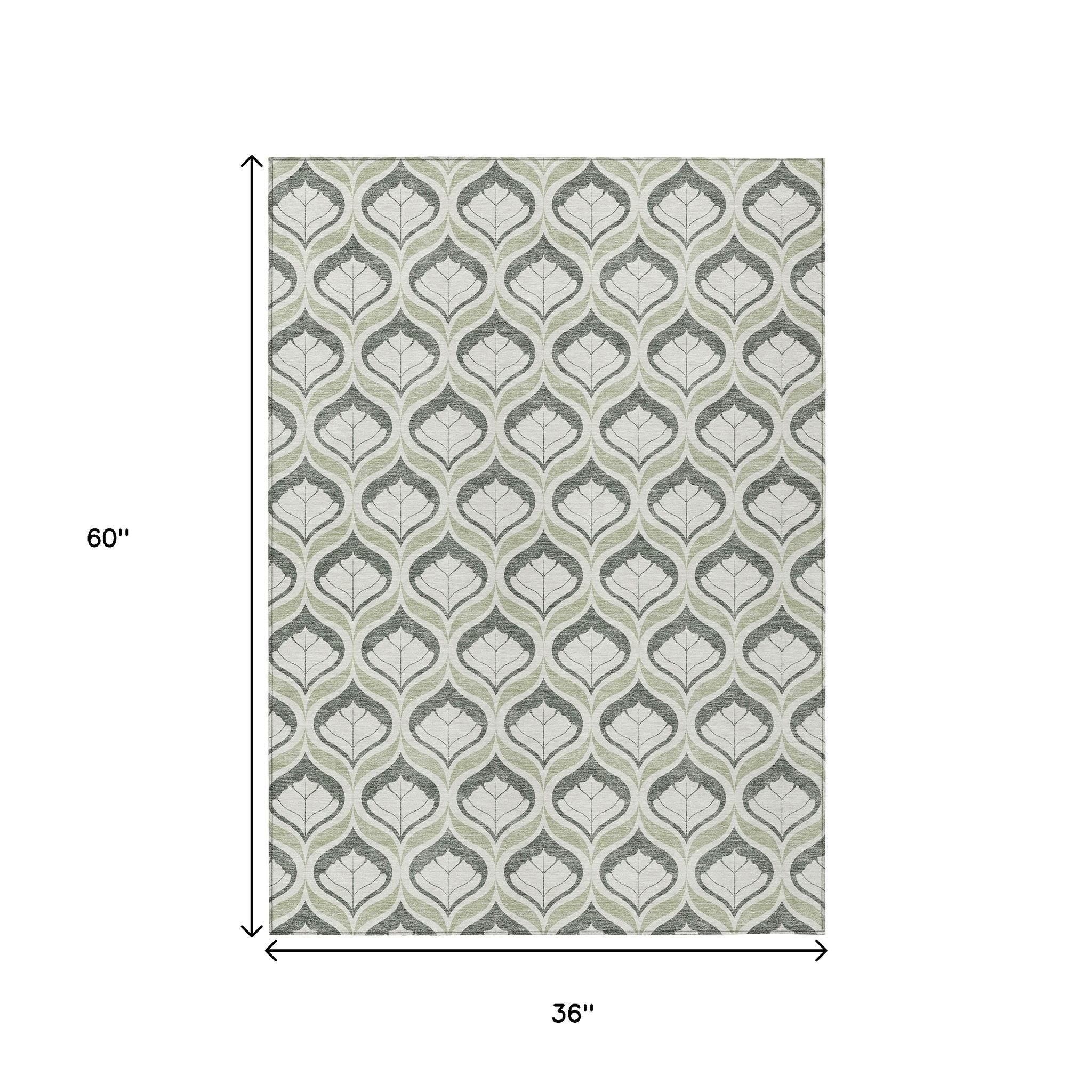 3' X 5' Lime Green And Beige Geometric Washable Indoor Outdoor Area Rug - Sports & Outdoor