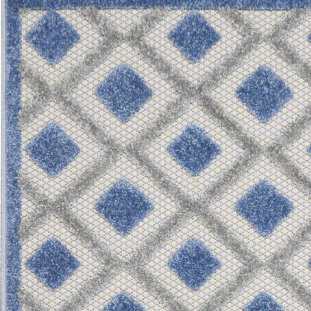 10' Blue And Gray Indoor Outdoor Runner Rug - Outdoor