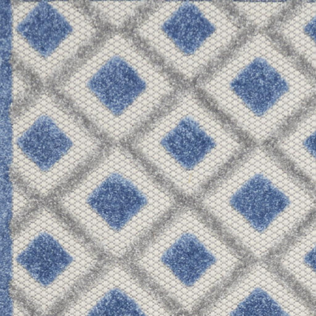 12' Blue And Gray Indoor Outdoor Runner Rug - Outdoor