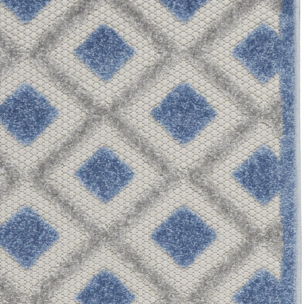 6' Blue And Gray Indoor Outdoor Runner Rug - Outdoor