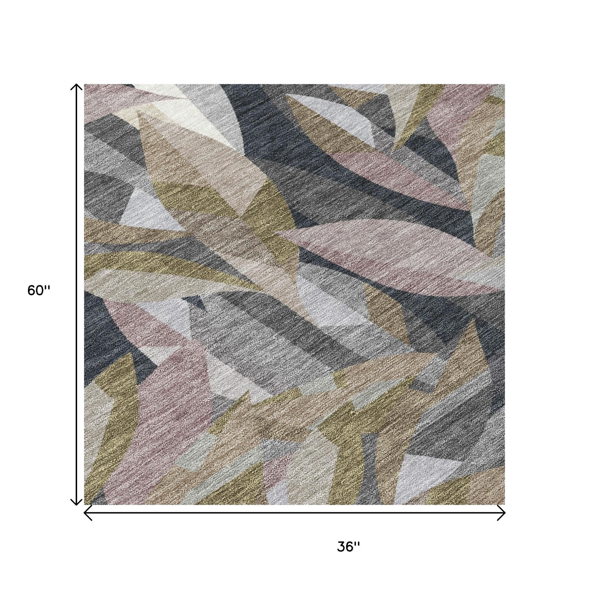 3' X 5' Khaki And Brown Floral Washable Indoor Outdoor Area Rug - Sports & Outdoor