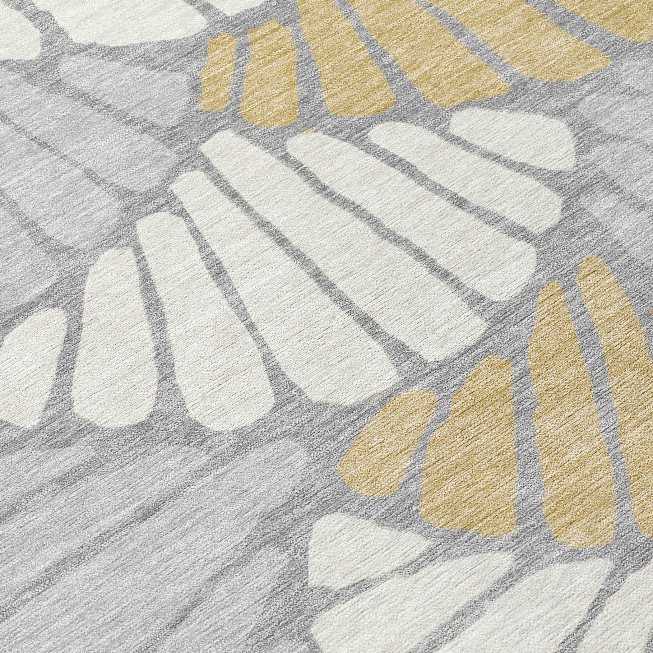 5' X 8' Gray Gold And Ivory Floral Washable Indoor Outdoor Area Rug - Sports & Outdoor