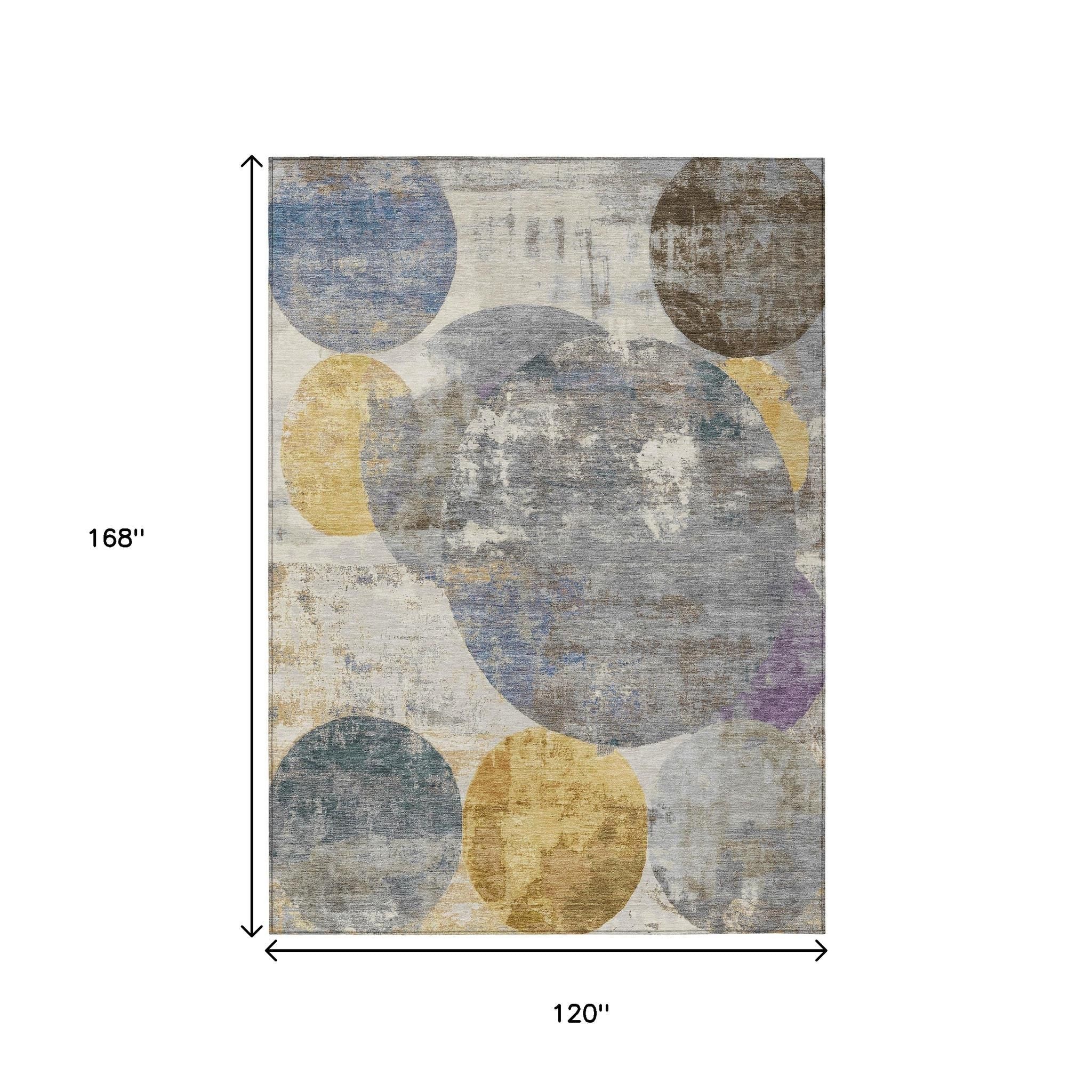 10' X 14' Gray Gold And Ivory Geometric Washable Indoor Outdoor Area Rug - Sports & Outdoor