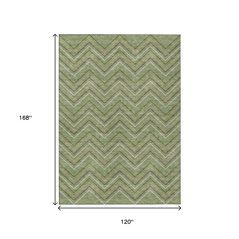 10' X 14' Green Ivory And Brown Geometric Washable Indoor Outdoor Area Rug - Sports & Outdoor