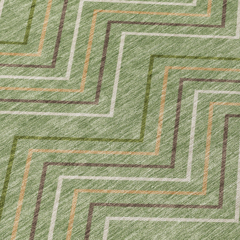 10' X 14' Green Ivory And Brown Geometric Washable Indoor Outdoor Area Rug - Sports & Outdoor