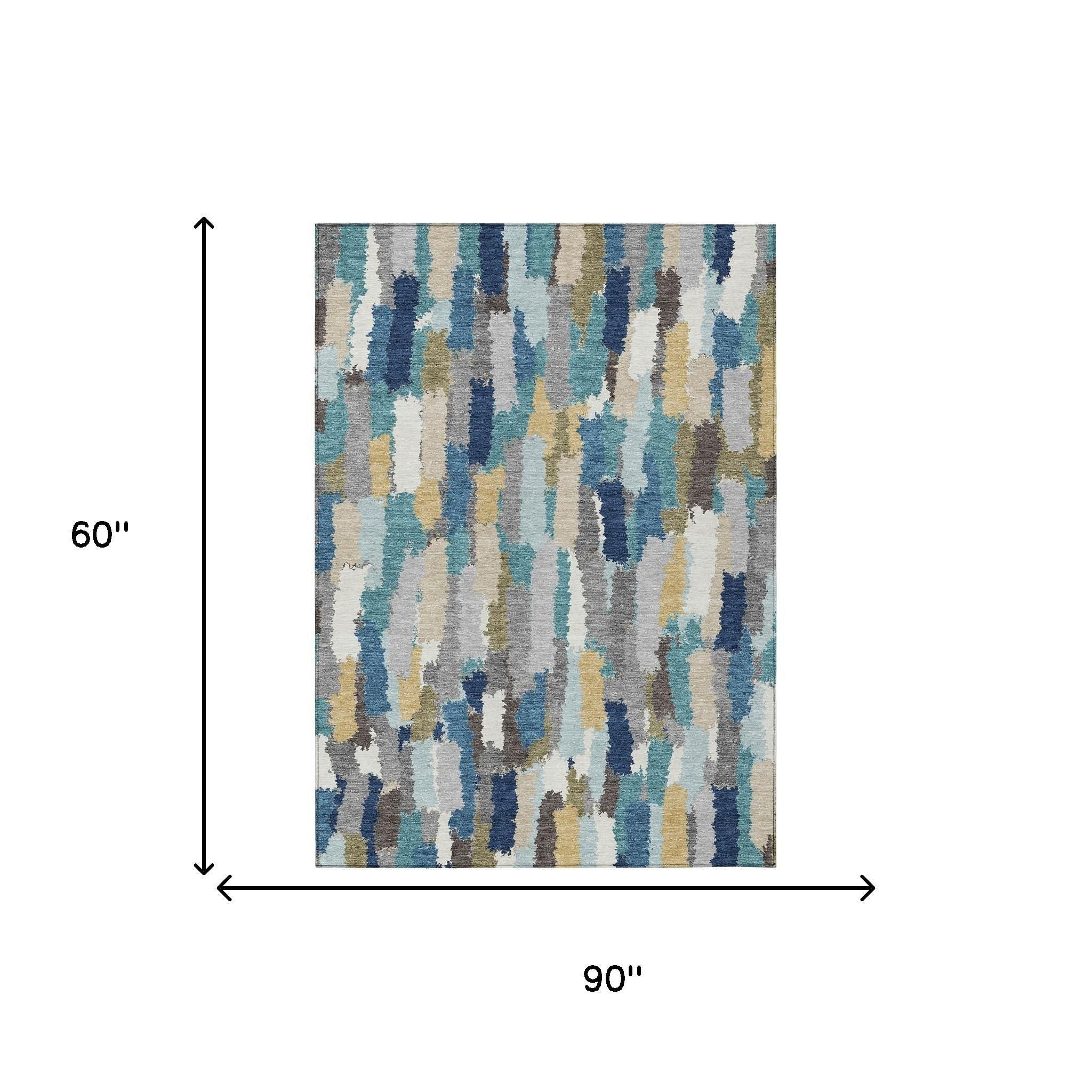 5' X 8' Teal Blue And Navy Blue Striped Washable Indoor Outdoor Area Rug - Sports & Outdoor