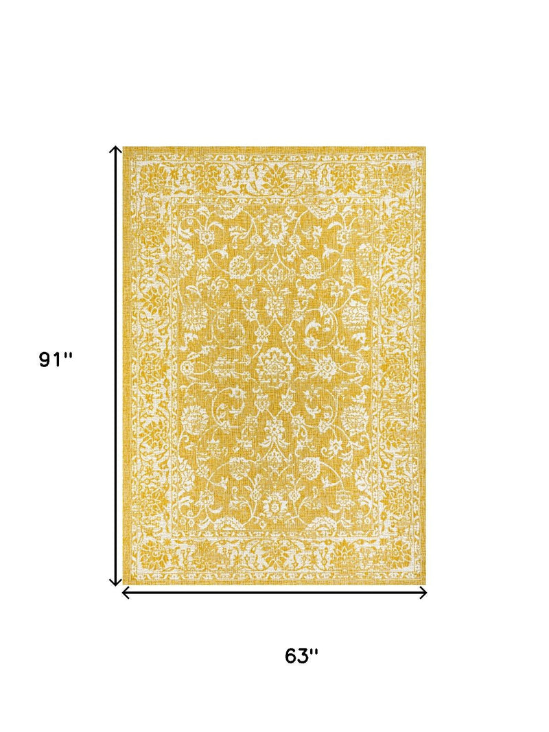 Yellow and cream medallion area rug, 63 x 91 in size diagram