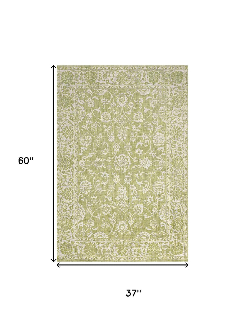 Green and cream medallion area rug, 3 ft x 5 ft dimensions shown