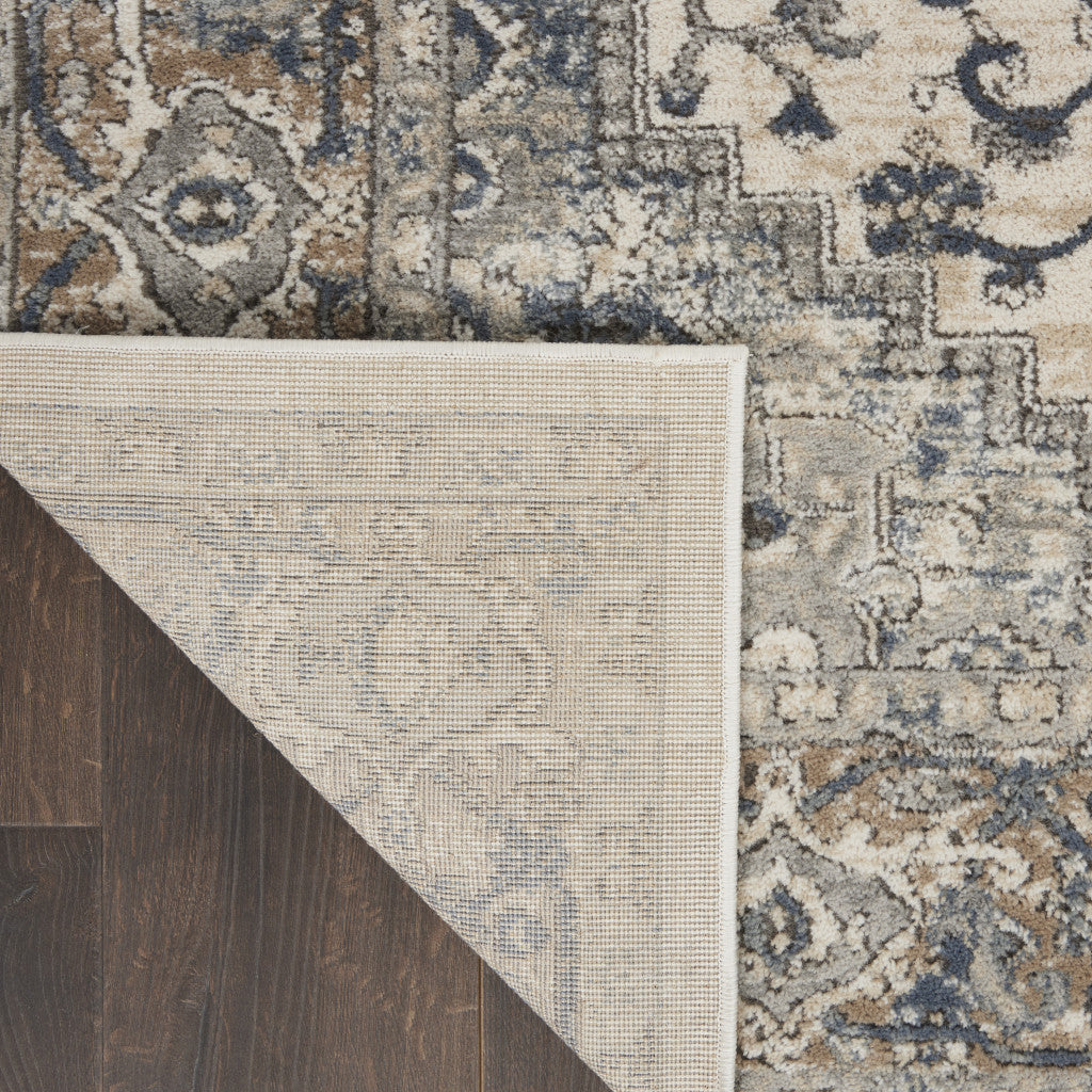 10' Gray and Ivory Square Medallion Power Loom Distressed Area Rug - Home & Garden