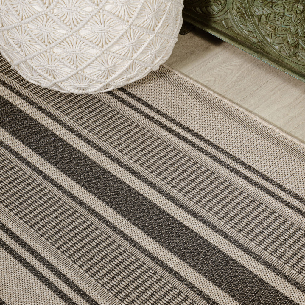 8' Black And Beige Striped Indoor Outdoor Runner Rug - Sports & Outdoor