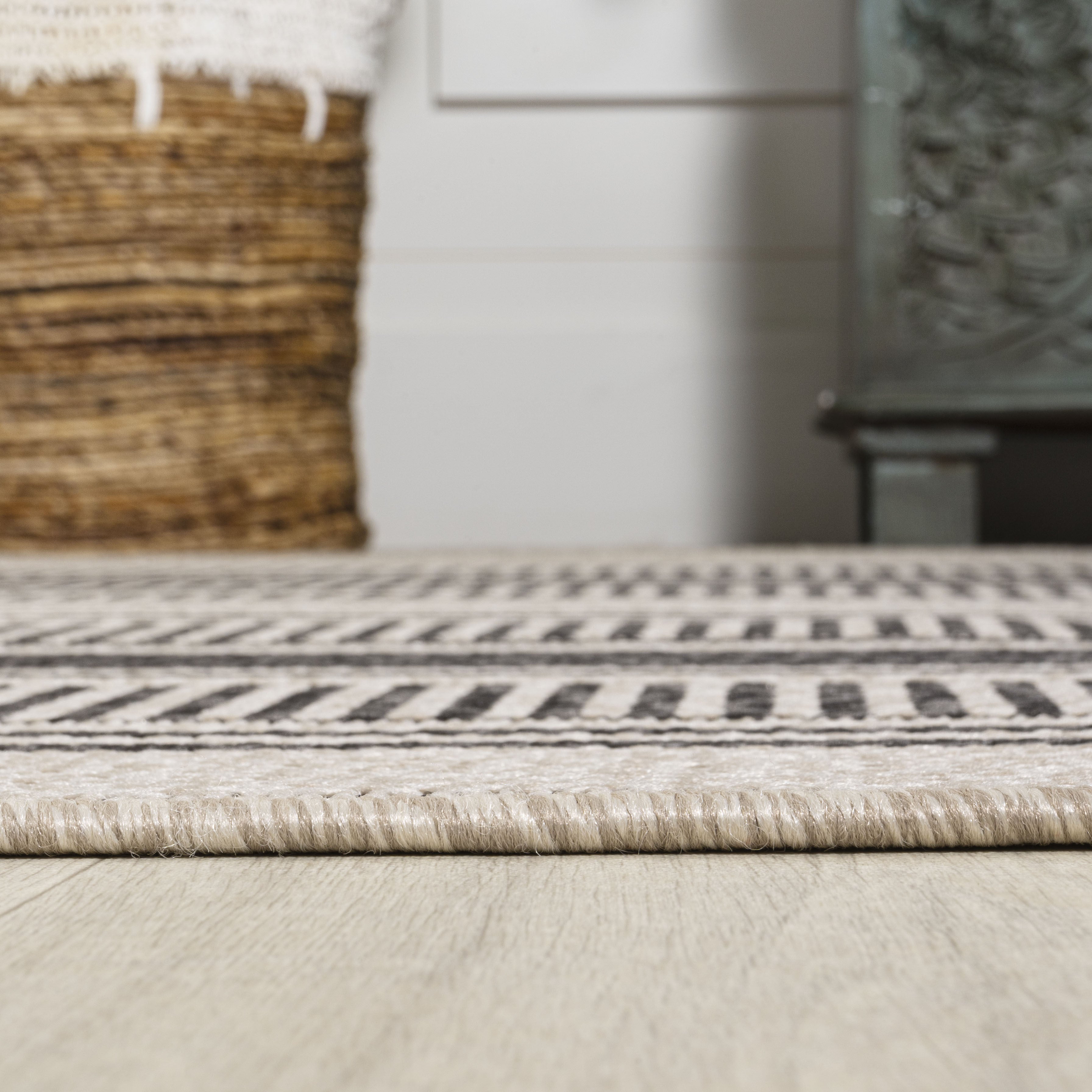 8' Black And Beige Striped Indoor Outdoor Runner Rug - Sports & Outdoor