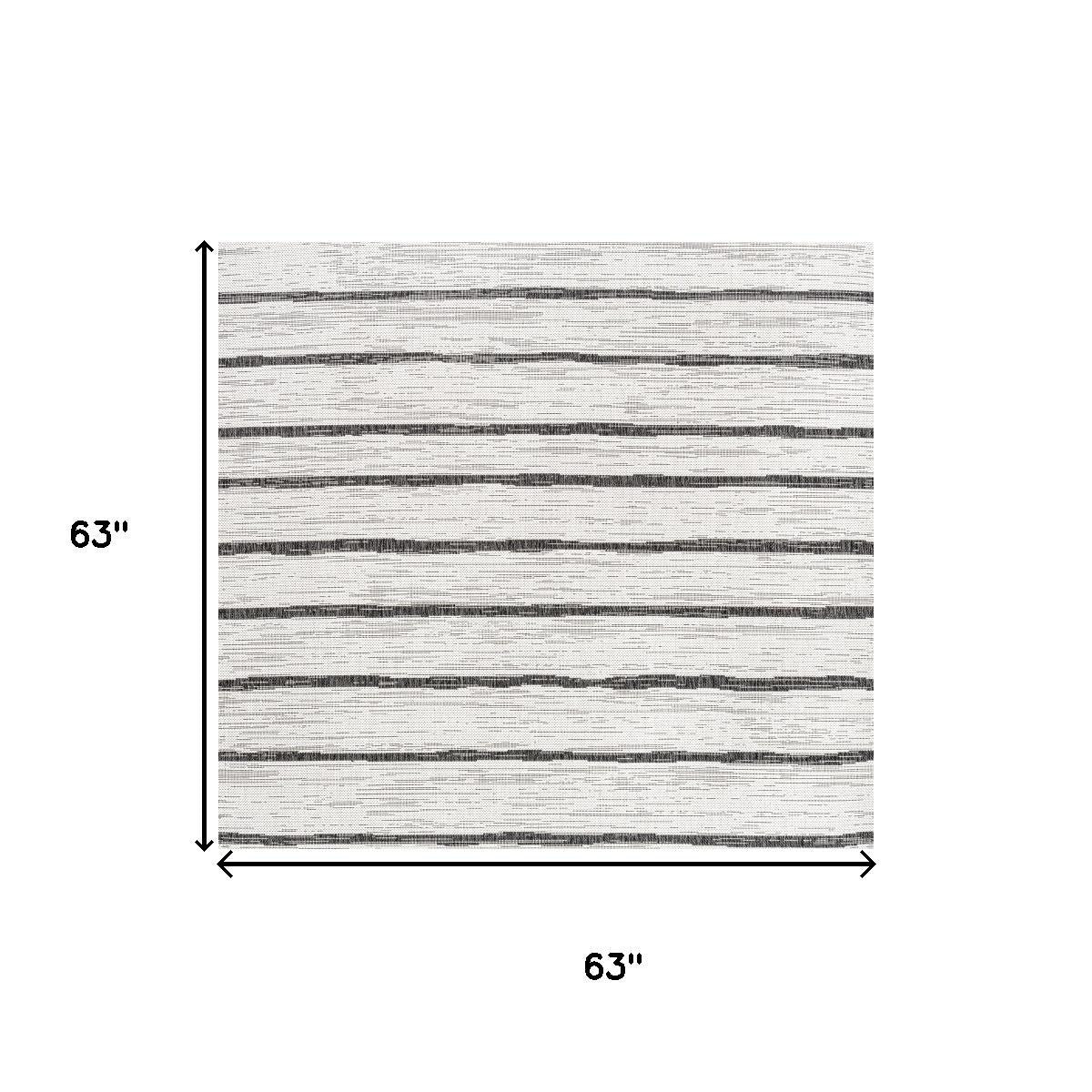 5' Ivory And Black Square Striped Indoor Outdoor Area Rug - Sports & Outdoor