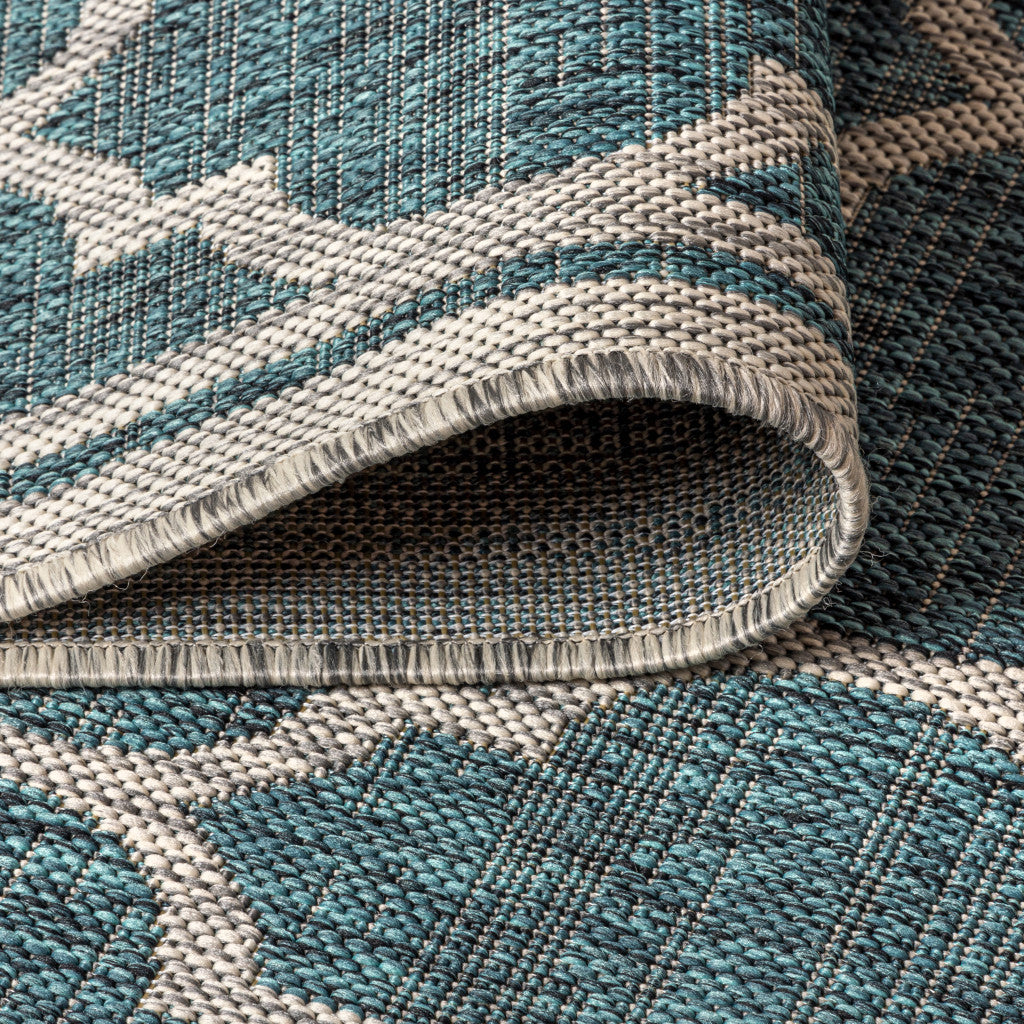 8' Teal Blue And Gray Round Geometric Indoor Outdoor Area Rug - Sports & Outdoor