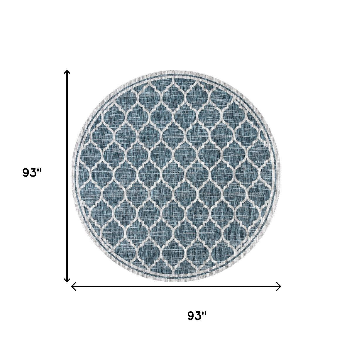 8' Teal Blue And Gray Round Geometric Indoor Outdoor Area Rug - Sports & Outdoor