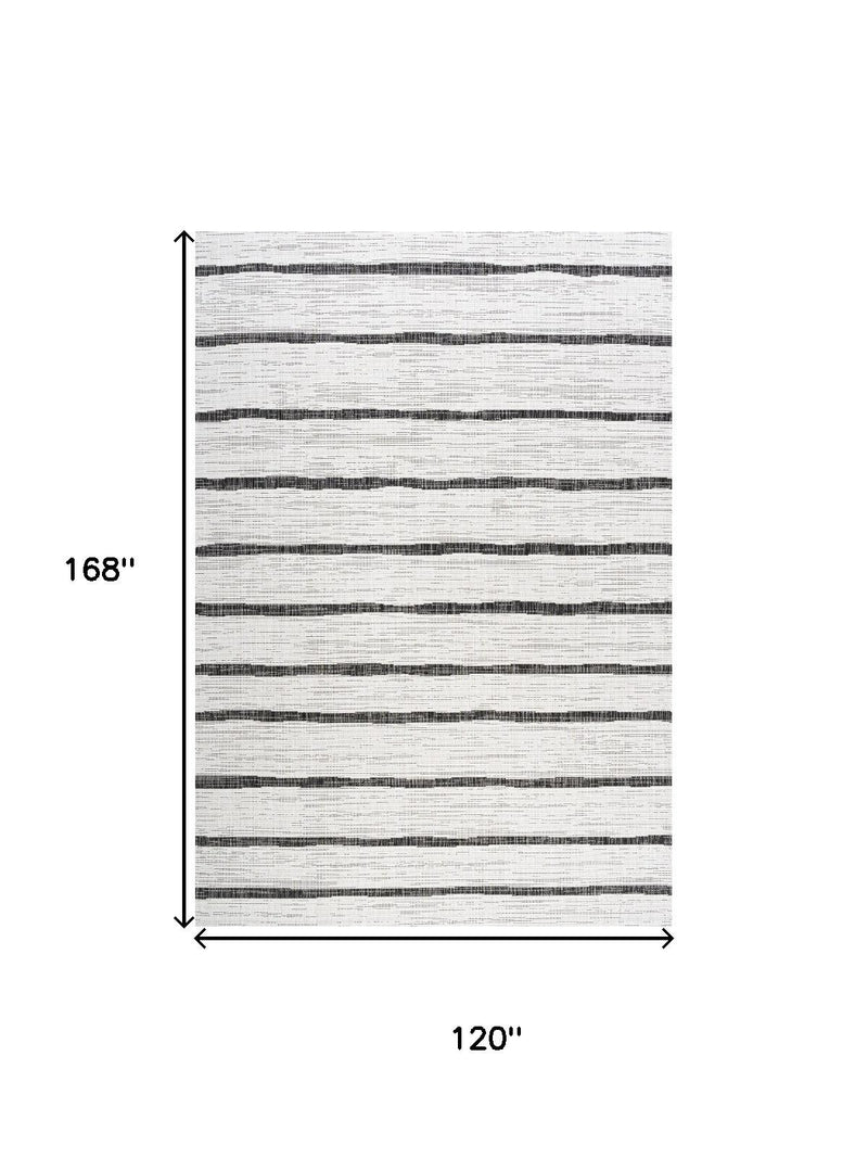 Striped area rug with dimensions 120 in by 168 in shown in diagram