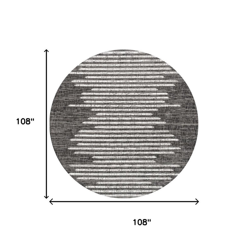 Round black-and-ivory striped rug, 108 in by 108 in size diagram