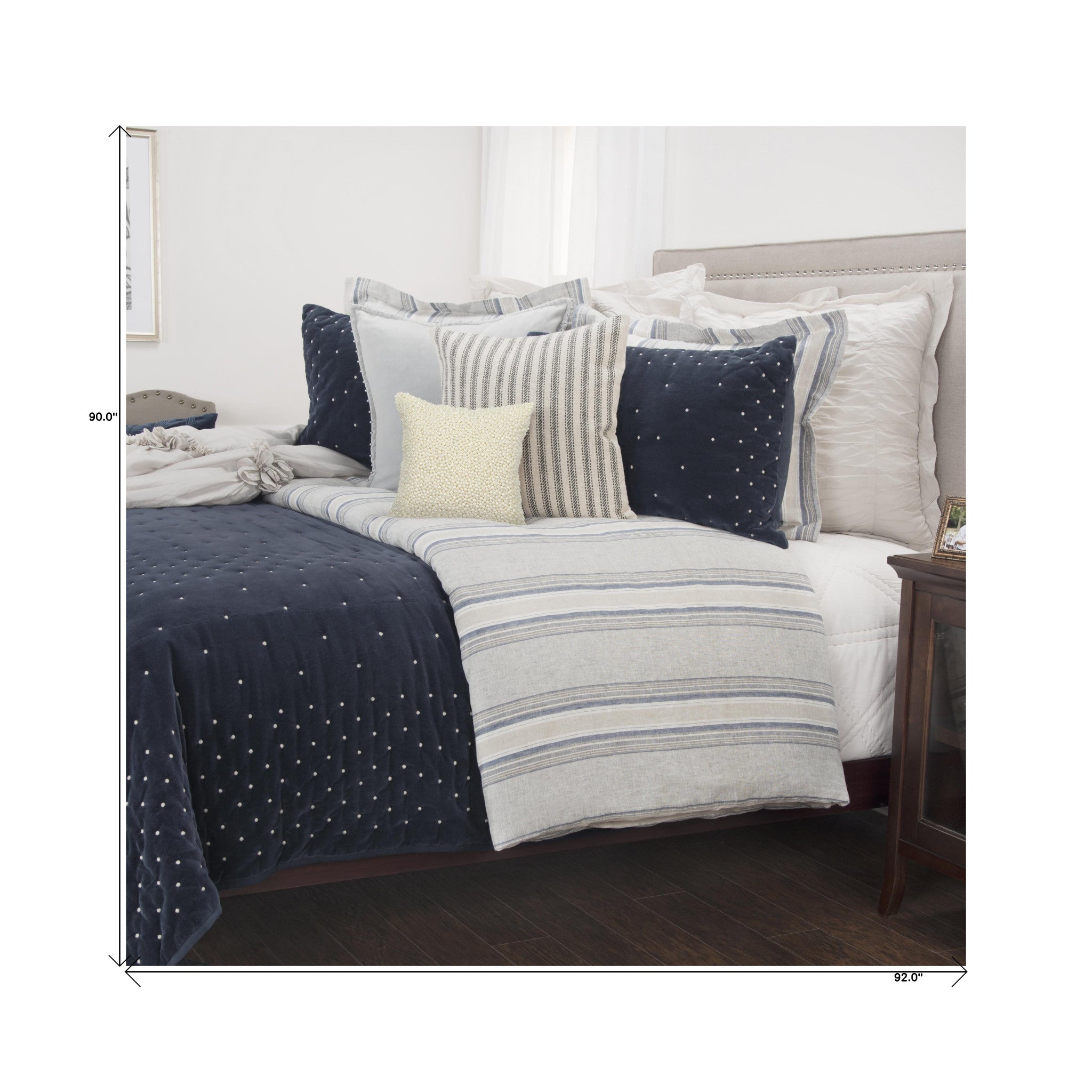 Indigo Polka Dots Queen Quilt - Bed & Bath