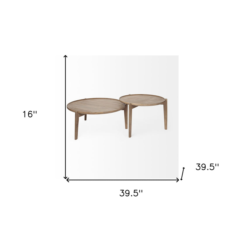 Round nested coffee tables with size shown: 39.5 in wide, 16 in high