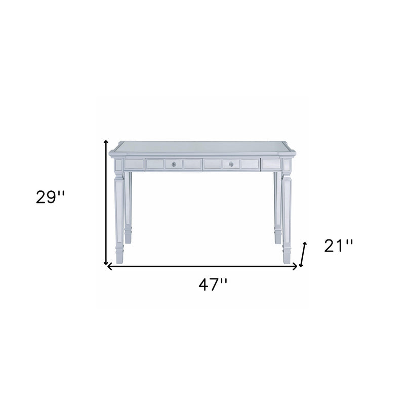 47" Silver Wood Mirrored With Two Drawers - Office