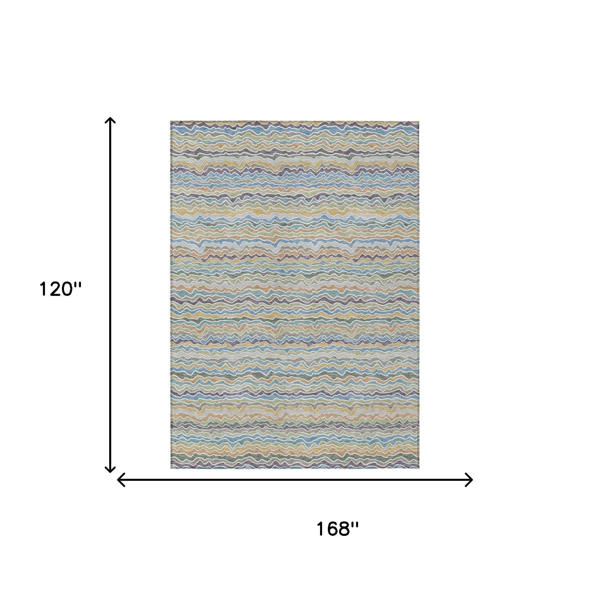 10' X 14' Blue And Green Striped Washable Indoor Outdoor Area Rug - Sports & Outdoor