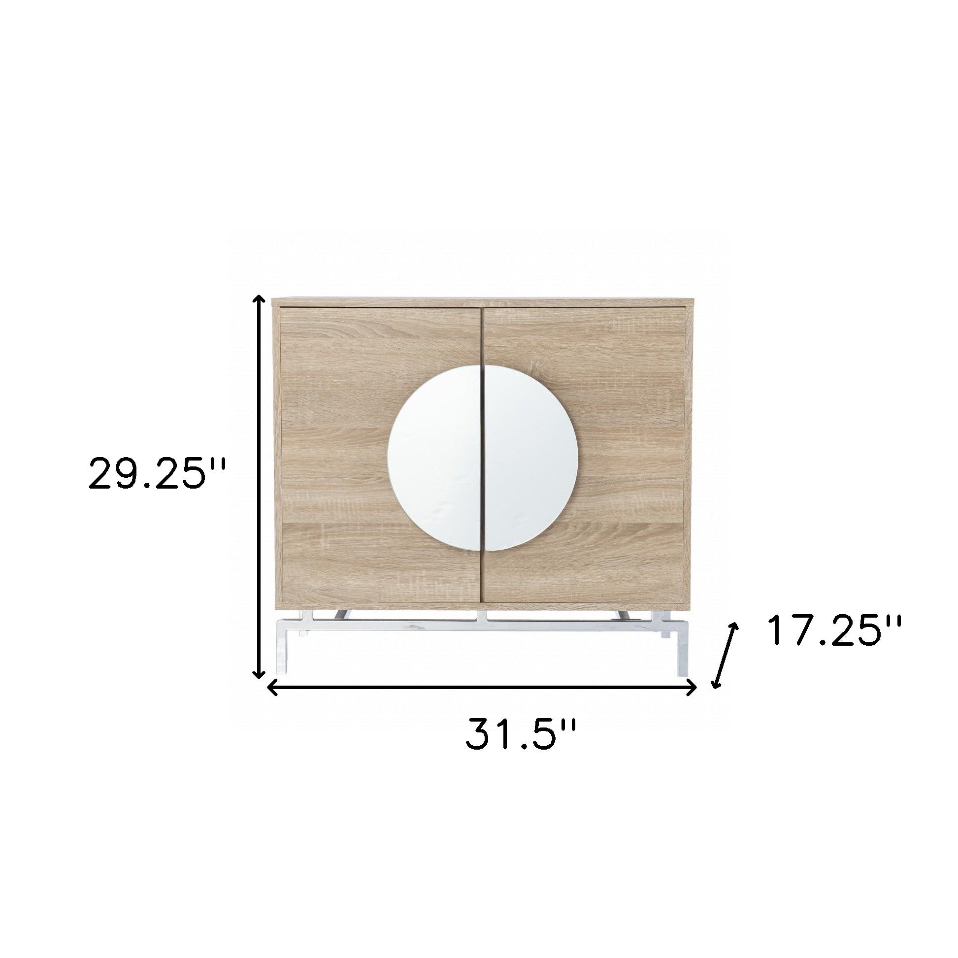32" Natural and Chrome Mirrored Circle Double Door Bar Cabinet - Kitchen & Dining