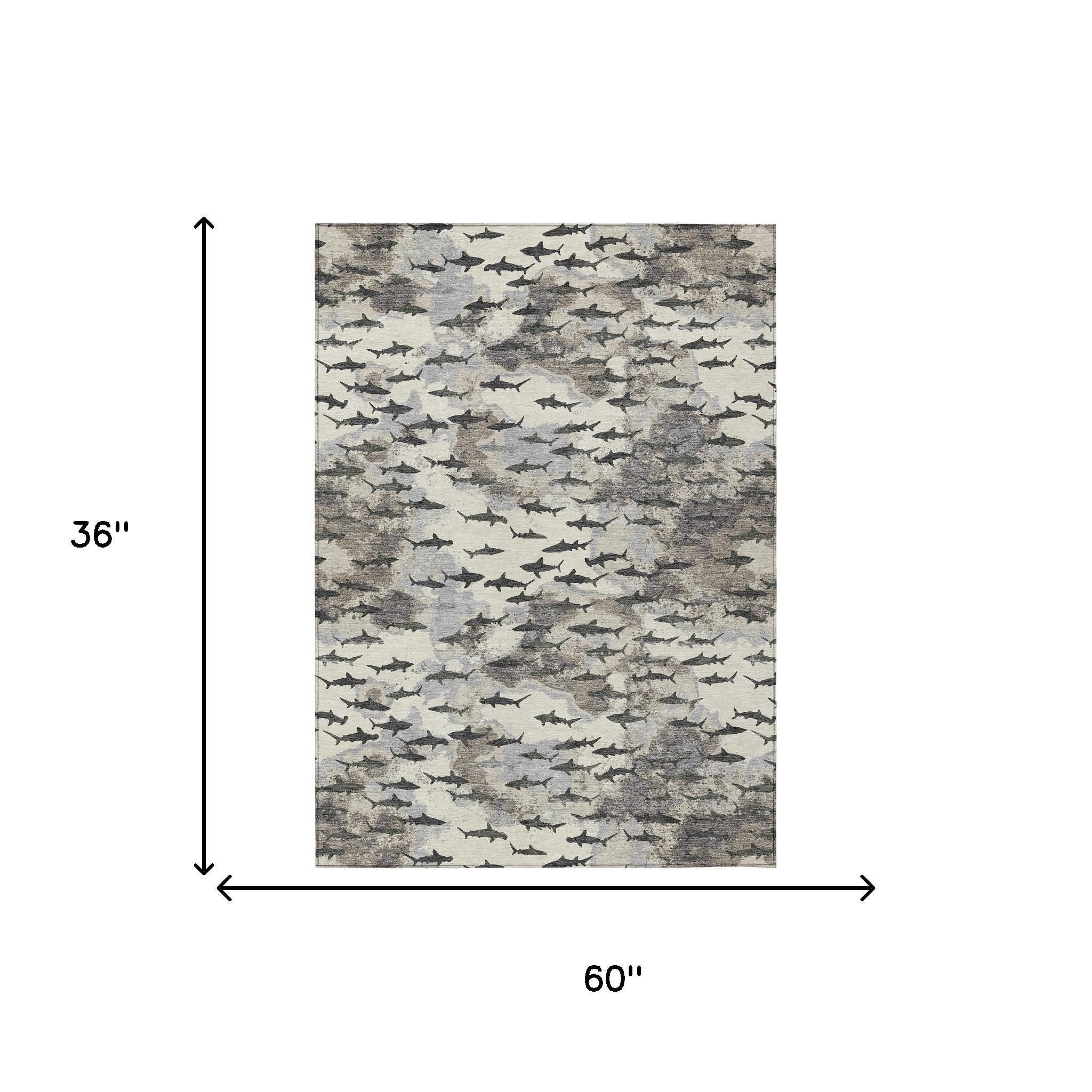 3' X 5' Beige And Gray Horse Washable Indoor Outdoor Area Rug - Sports & Outdoor