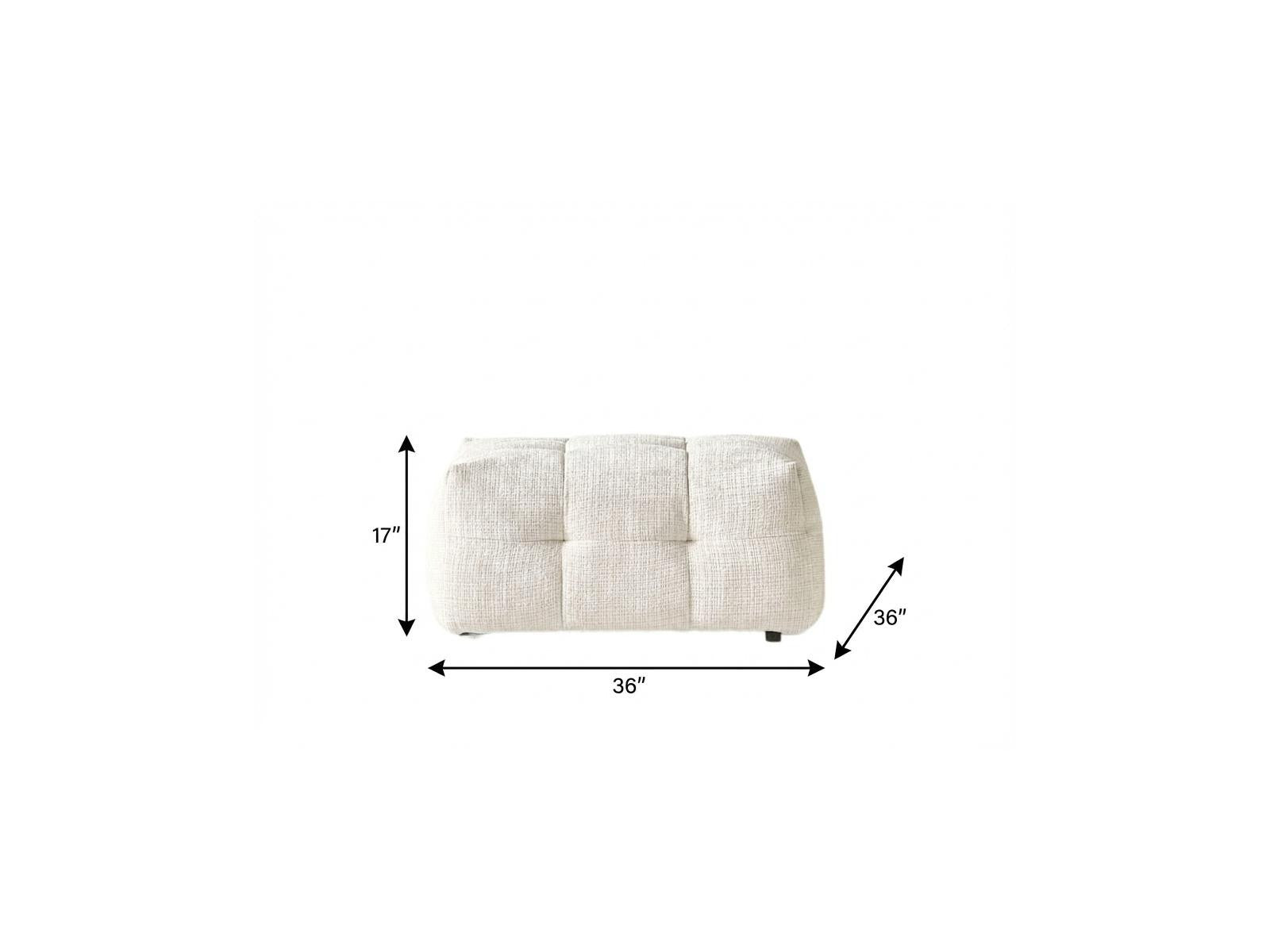 36" Beige and Black Chenille Tufted Pouf Ottoman - Living Room