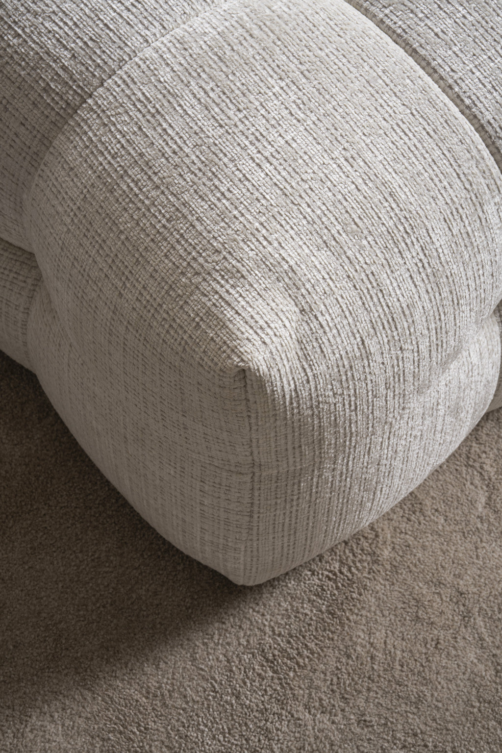 36" Beige and Black Chenille Tufted Pouf Ottoman - Living Room