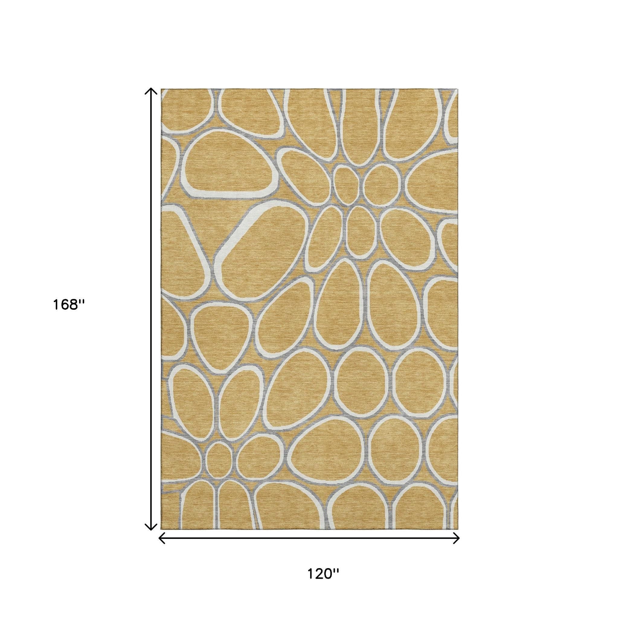 10' X 14' Gold Ivory And Gray Geometric Washable Area Rug With UV Protection - Home & Garden