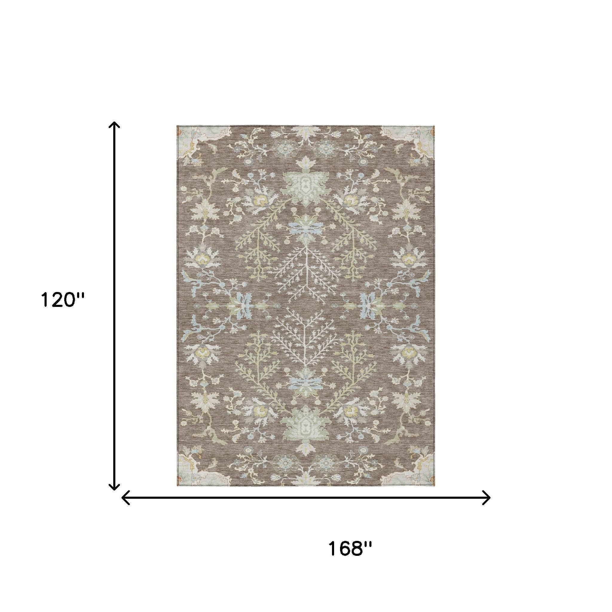 10' X 14' Taupe And Ivory Oriental Washable Indoor Outdoor Area Rug - Sports & Outdoor